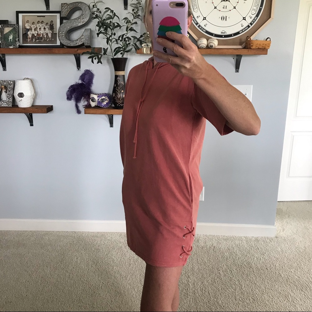 Coral/Rusty Color Hooded Tunic Dress - Picture 5 of 7